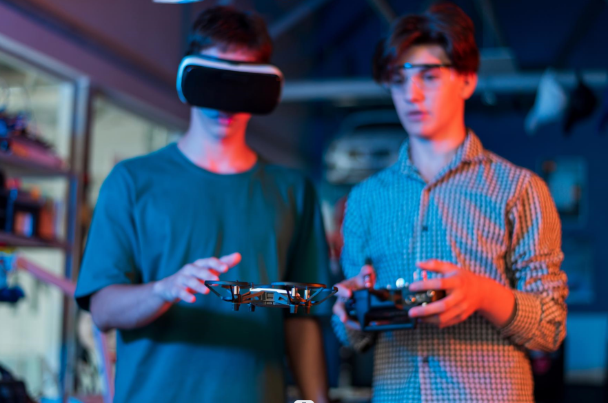 Student using a VR headset for immersive learning